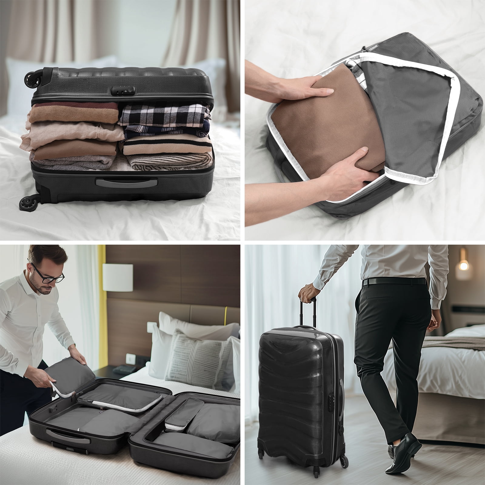 TIMEYARD 7 Set Compression Packing Cubes for Travel, Suitcase Organizer Bags Set for Luggage, Organizer Bags for Travel Accessories, Lightweight Travel Essentials, Gray
