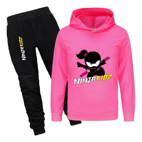 Children Kidz Hoodie and Pants – 2-Piece Loungewear Set with Ninja Print – Boys Girls Casual Tracksuit
