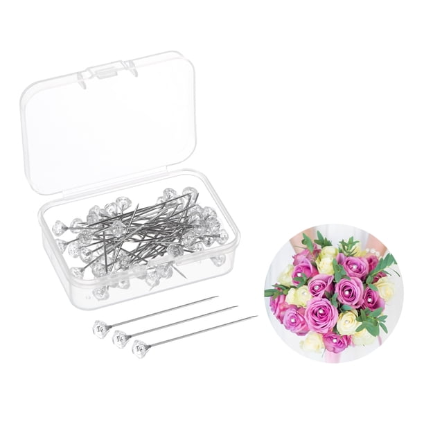 Paquete de 50 Alfileres de Corsage y Boutonniere, Alfiler Recto Claro de Diamante de 3.8 cm para Bodas