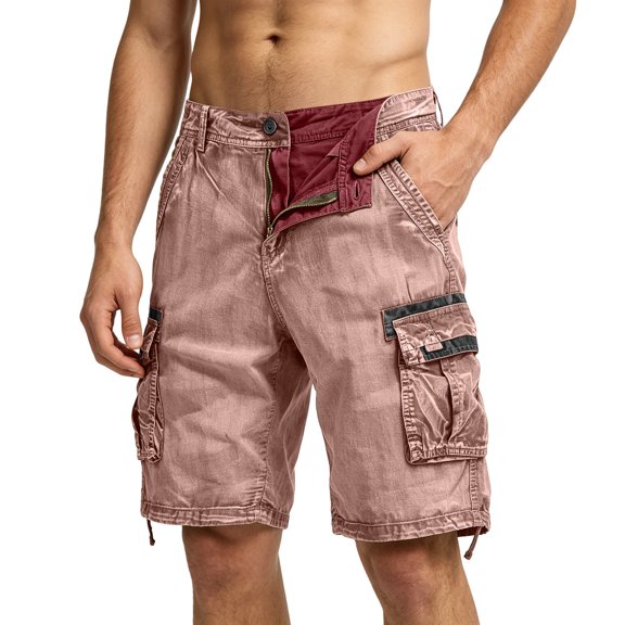 OIOLOYJM Mens Cargo Shorts Cotton Twill Vintage Summer Casual Outdoor Hiking Shorts Classic Distressed Work Shorts with Multi Pockets Watermelon Red L