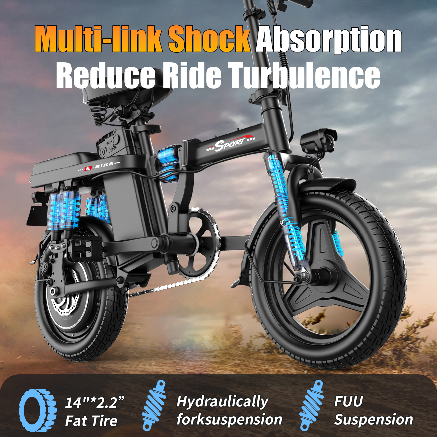Pika Foldable Adult Electric Bike, 48V 15Ah Removable Battery, Peak Power 1200W, Maximum Speed Of 25MPH. 14-Inch Ebike, UL 2849.