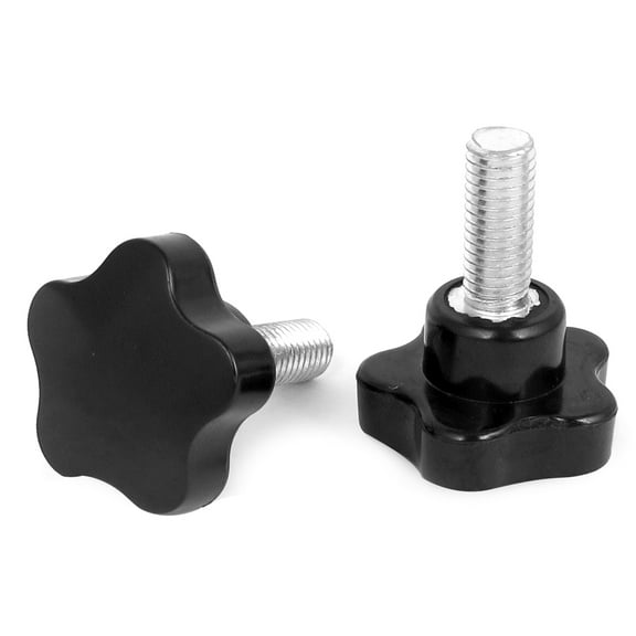 40mm Plastic Star Head M10 x 25mm Screw on Clamping Knob Grip Black 2pcs