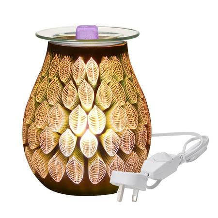 

TureClos 3D Leaf Glass Aromatherapy Lamp Electric Aroma Lamp Wax Melter Essential Aroma Night Light