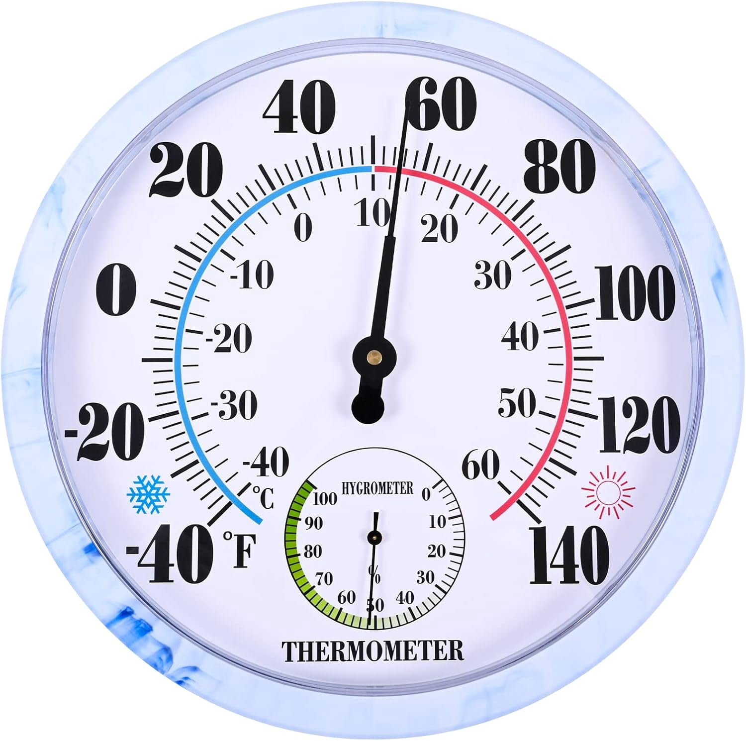 10'' Indoor Outdoor Thermometer Hygrometer, Wall Thermometer Hygrometer Analog, Battery Free Outdoor Thermometer Large Numbers, Decorative Room Thermometer Indoor$$Garden & Patio