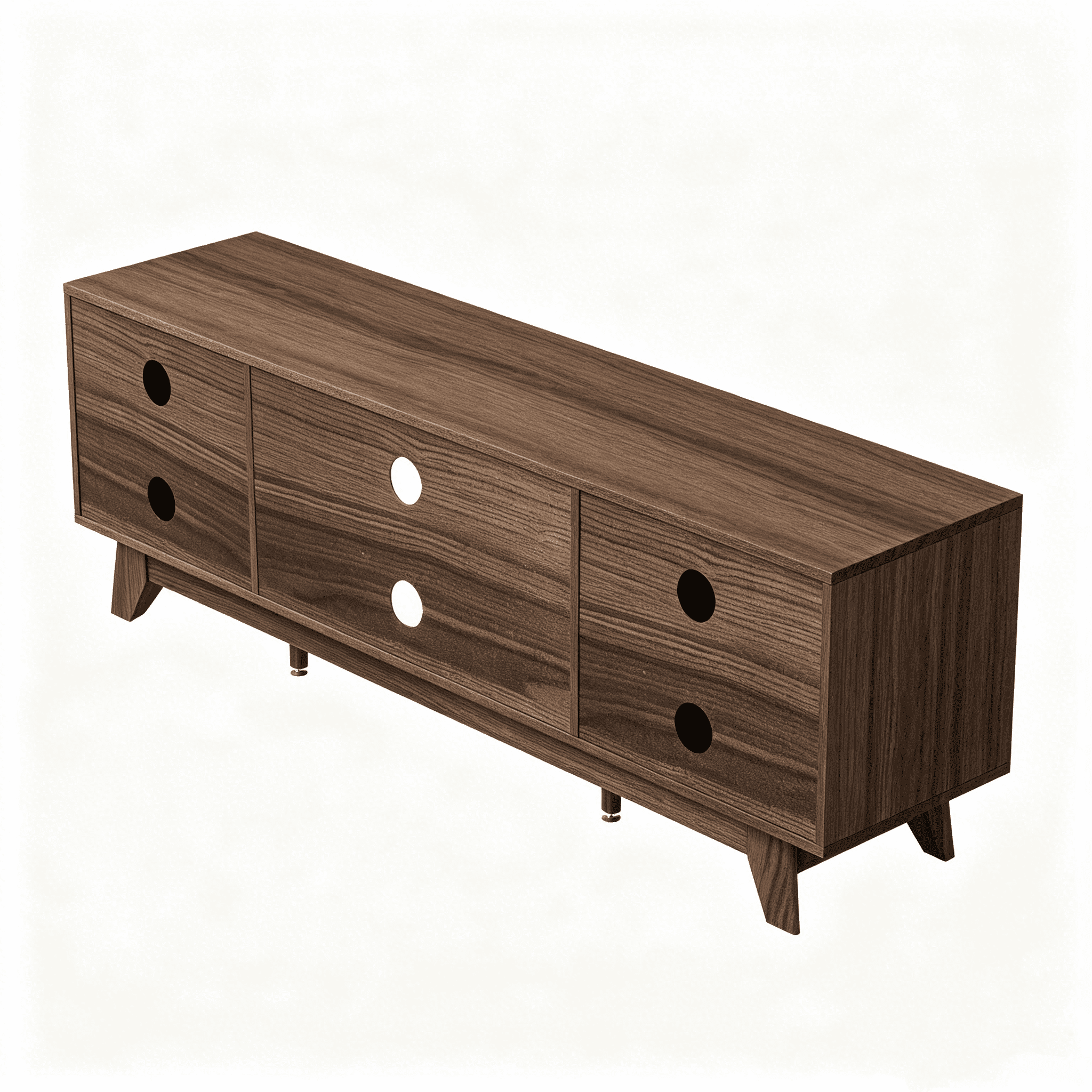 Wood Fluted TV Stand for TVs up to 70 Inch, Mid Century Modern Low Profile TV Console Cabinet with Adjustable Open Storage Shelves & Double Slatted Cabinet Doors
