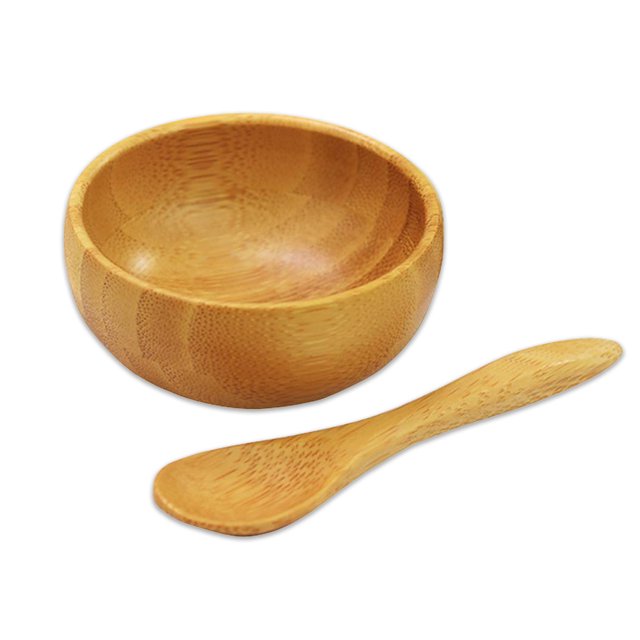 Dinheiro Cuenco para mascarillas, mascarilla para el cuidado de la piel, cuenco de bambú con cuchara, juegos de herramientas para mezclar mascarillas