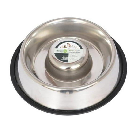 Iconic Pet 48 oz Slow Feed Stainless Steel Pet Bowl for Dog or Cat - Large