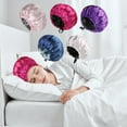 thumbnail image 7 of Satin Sleeping Cap, Double Layer Night Hair Bonnet, Adjustable Straps for Secure Fit, Soft Breathable Fabric for Hair Protection and Frizz Reduction, Multi-Color Reversible Design, 34x34cm, 7 of 7