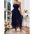 thumbnail image 3 of Women's Solid Color Mesh Panel Strapless Maxi Dress, 3 of 10