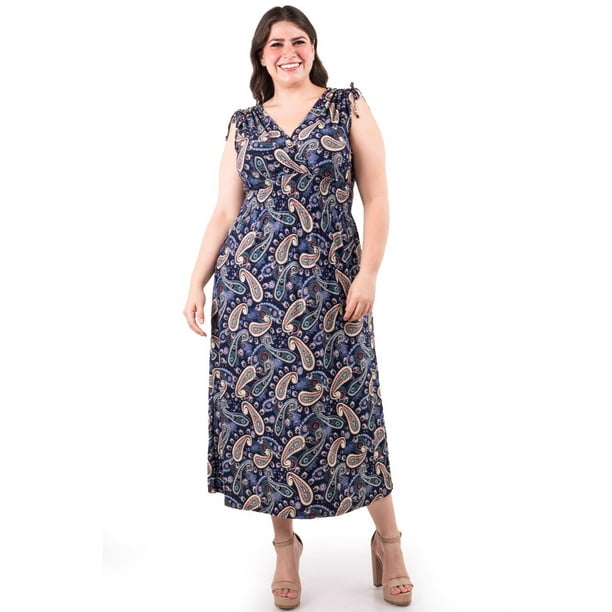 Vestido estampado de paisley Roman Fashion Tallas Extras 8802X-11 Azul marino 42