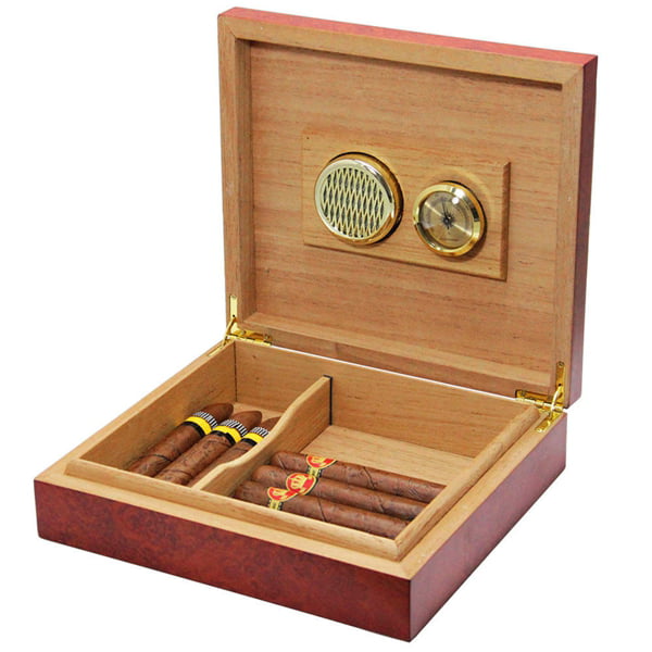 Cedar Wood Lined Cigar Storage Case Box with Humidor Humidifier Hygrometer Black 