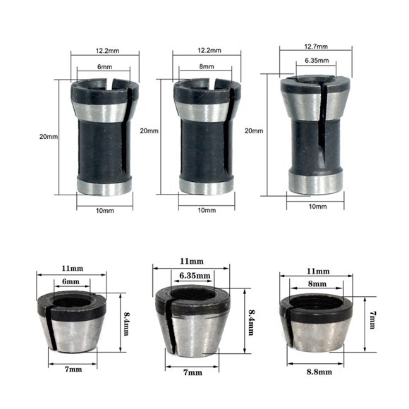 LAVIE 8-Piece Trimmer Chuck Adapter Set - Carbon Steel Conversion Sleeves for 6mm, 1/4", 8mm Router Bits | Easy Installation, Precise Engineering & Durable Design for Versatile Trimmer Compatibility