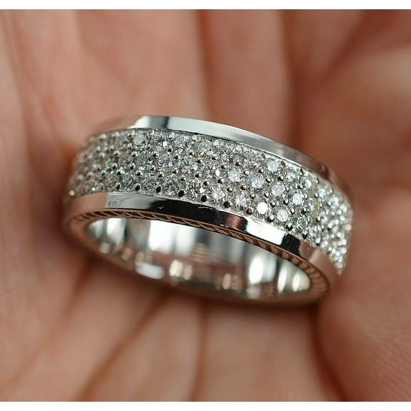 3.5CT Round Cut Natural Moissanite Diamond Engagement Band for Men 14K White Gold