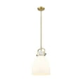 thumbnail image 2 of Innovations Lighting  Newton Bell - 1 Light 10" Stem Hung Pendant Brushed Brass/Matte White, 2 of 5
