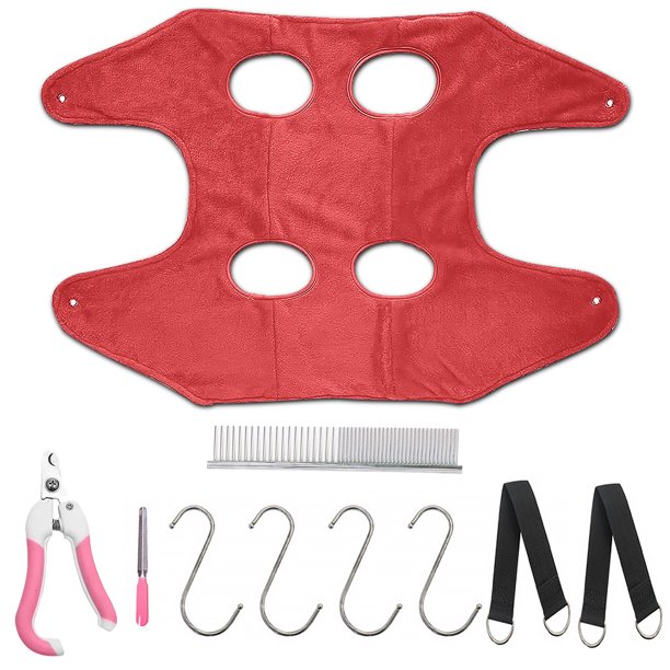 Greeniant Paño para el cuidado de mascotas, ayudante de hamaca, ganchos en forma de S, limas para Clip de uñas de animales medianos, Kit de bolsa de Suministros para perros Rojo L Greeniant PT000593-06
