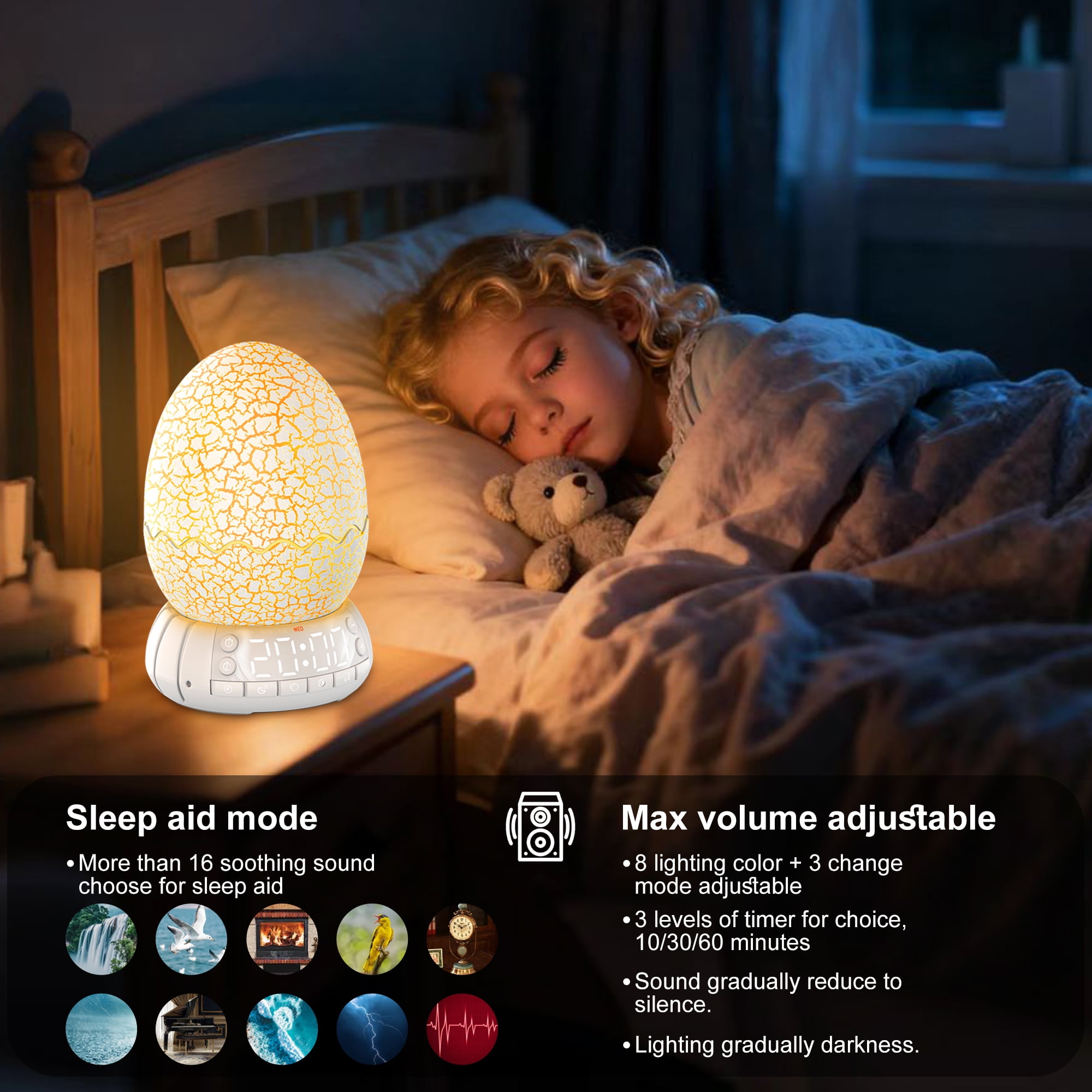Butterfly Night Light Sleep Lamp with Lullaby White Noise LED Décor Light with Digital Clock Alarm Clock Gifts for Boys & Girls (Butterfly)