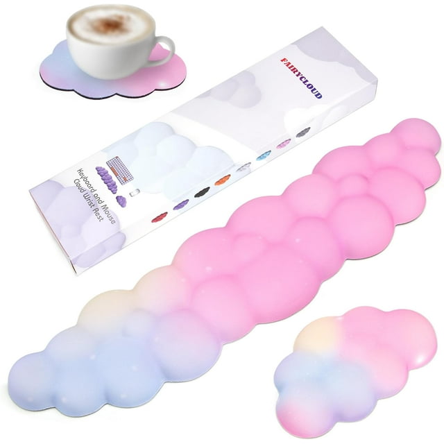 LAICAIW Cloud Wrist Rest Set for Keyboard and Mouse, Includes Cute Coaster, with Computers and Laptops(Colorful Set)