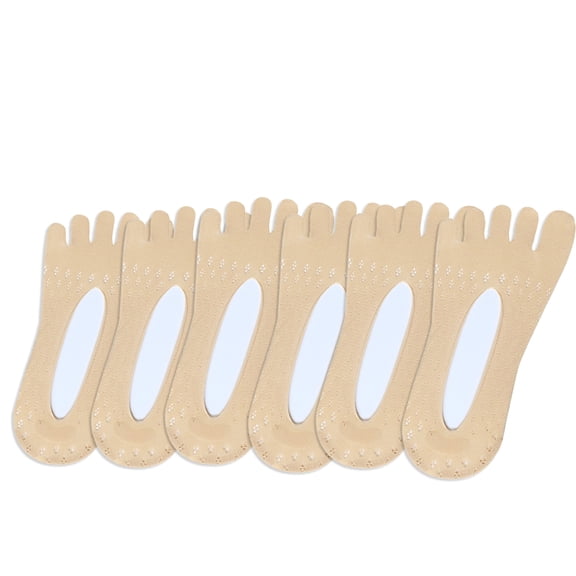 Hehanda 6 Pairs of Non-Slip Silicone Five-Finger Socks Summer Shallow Mouth Boat Socks Women's Invisible Silk Socks