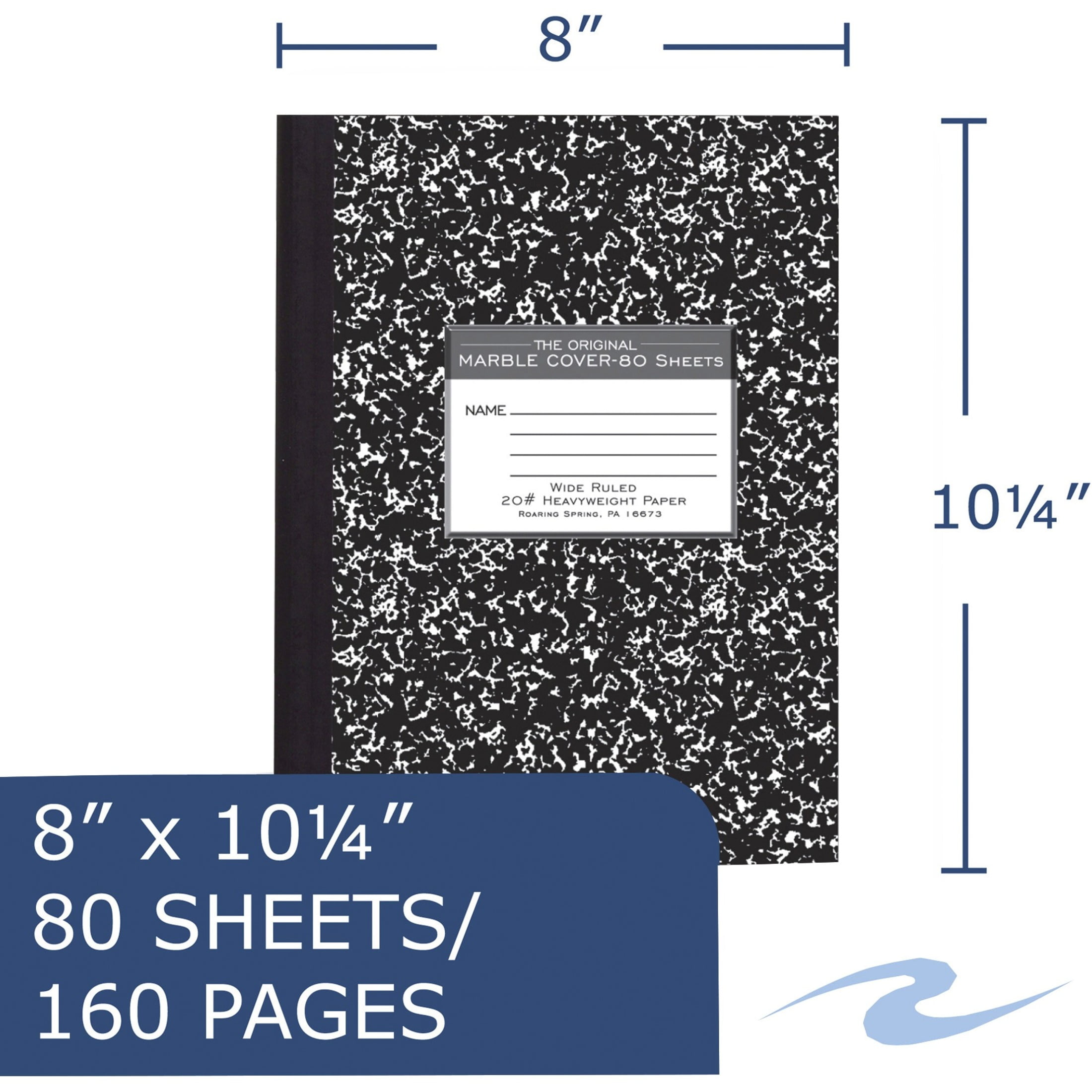 Roaring Spring Wide Ruled Flexible Cover Composition Book, 1 Case (144 Total), 8.5" x 7" 36 Sheets, Black Marble