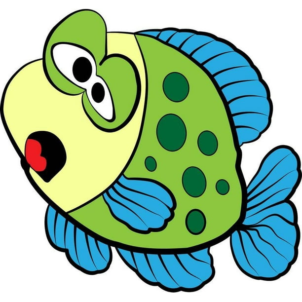 Green Fish Cute Cheerful Happy Colored Cartoon Character Wall Art