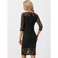 thumbnail image 3 of DARING DIVA Lace 3/4 Sleeve Dress Square Neck Midi Straight Tired L Black, 3 of 6