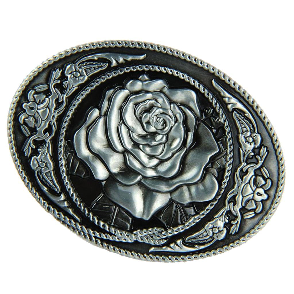 Rose Flower Cowgirl Western Metal Belt Buckle