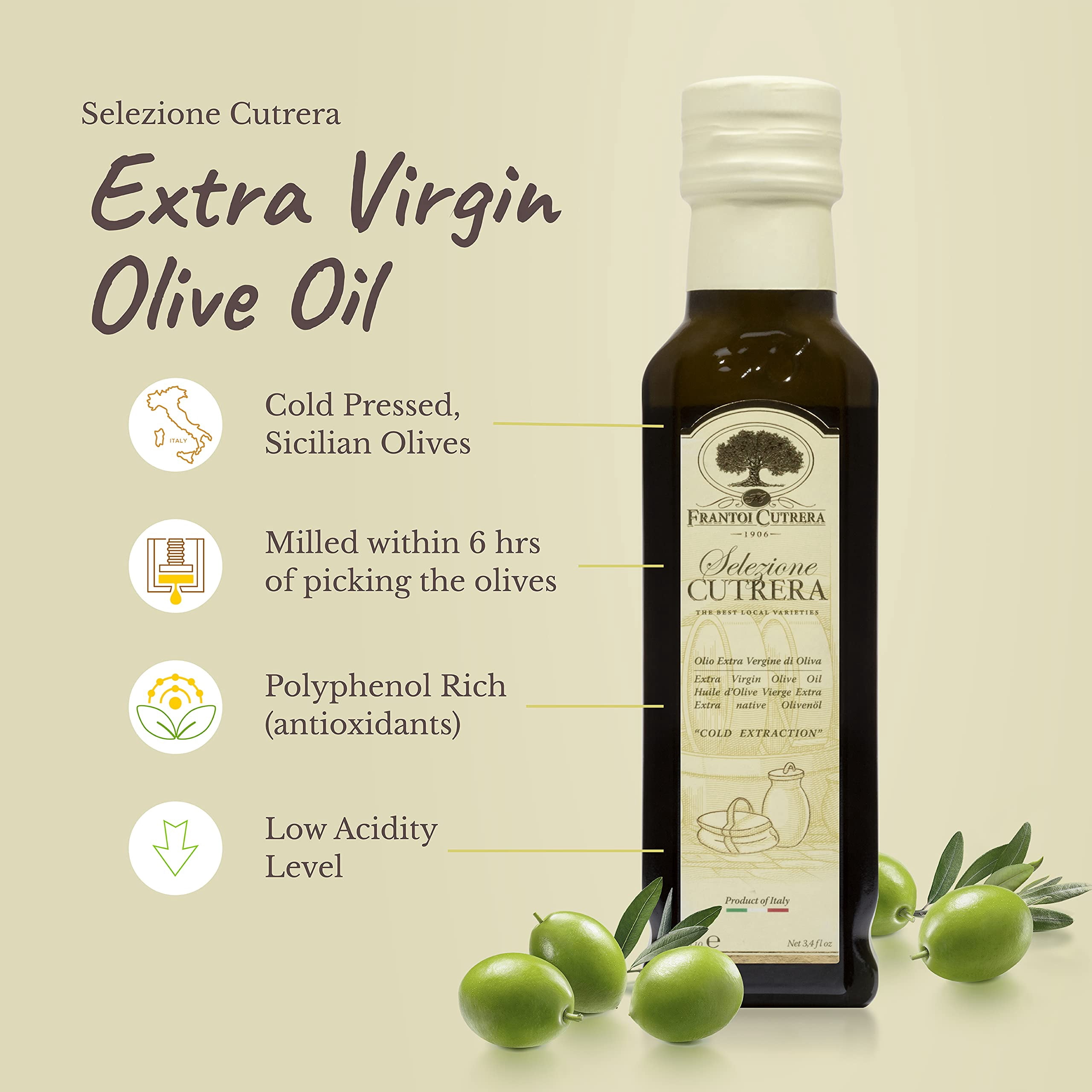 Mercato di Bellina Extra Virgin Olive Oil Cold Pressed - Sicilian Olive Oil High in Polyphenols for Dipping Bread and Cooking - EVOO Imported from Italy