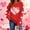 Red, variant on Itsame Long Sleeve Heart T-Shirts Women's Valentine's Sweatshirt Loose Crew Neck Tops Hot Pink Size XS