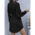 thumbnail image 6 of Womens Long Sleeve Midi Long Shirt Dress Casual Solid Button Down Curved Bottom Dresses Tops with Belt Black S, 6 of 9