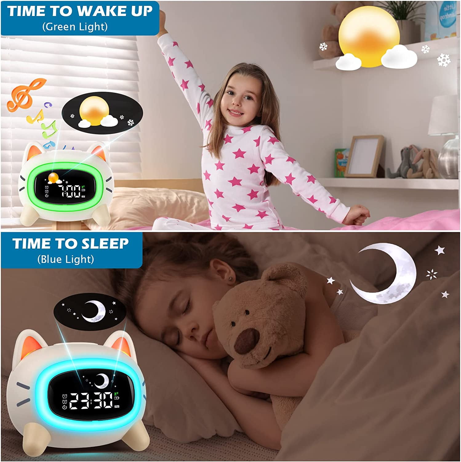 Hansang Kids Alarm Clock,Ok to Wake Clock with Sleep Training, Night Light,Beige Digital Clock