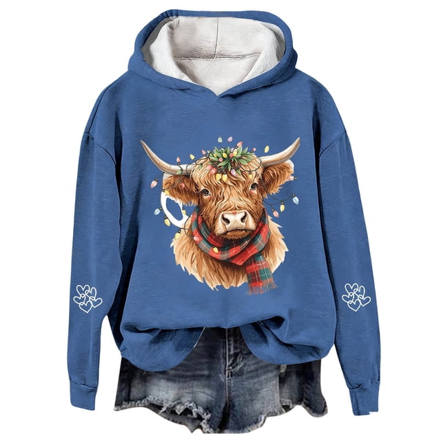 Chandail à Capuche Imprimé Vache Western Festif pour Femmes Thème Vacances Graphique