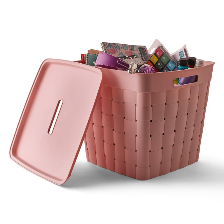 Blush Pink Rectangular Weave Basket Storage Container, 13 x 5.3