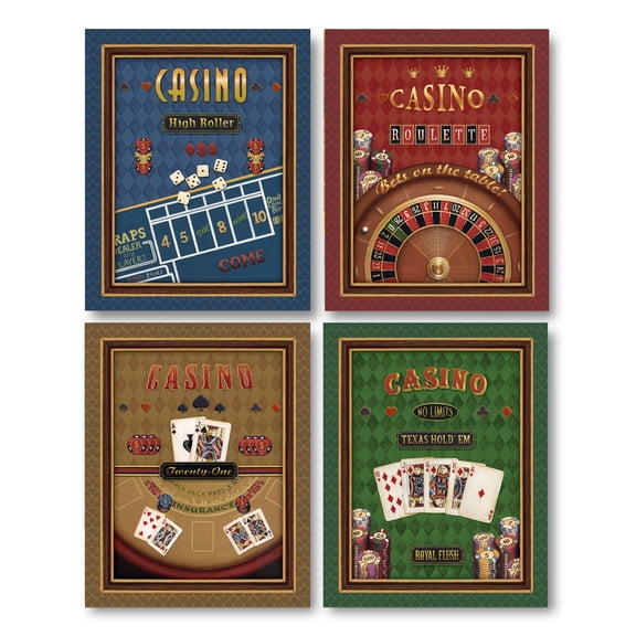 Multi-Color Classic Casino Game Adult Decor; 4 - 8" x 10" Unframed Posters