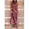 thumbnail image 4 of PRETTYGARDEN Women's 2 Piece Satin Outfits Summer Sleeveless Mock Neck Crop Tops and Long Skirt Dress Sets, 4 of 7