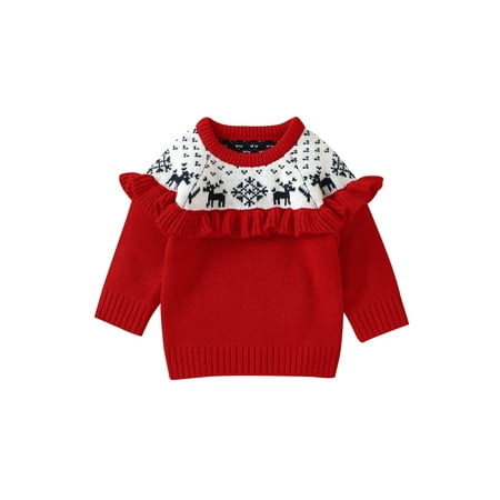 

Peyakidsaa Toddler Baby Girls Christmas Sweaters Long Sleeve Ruffle Knitted Top Casual Pullover Knitwear