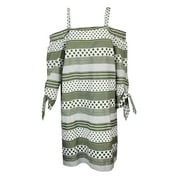 Nine West Womens Green White Cotton Printed Cold-Shoulder Dress 6