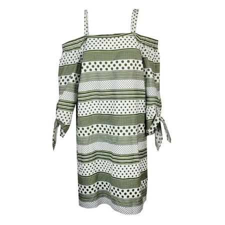 Nine West Womens Green White Cotton Printed Cold-Shoulder Dress 6