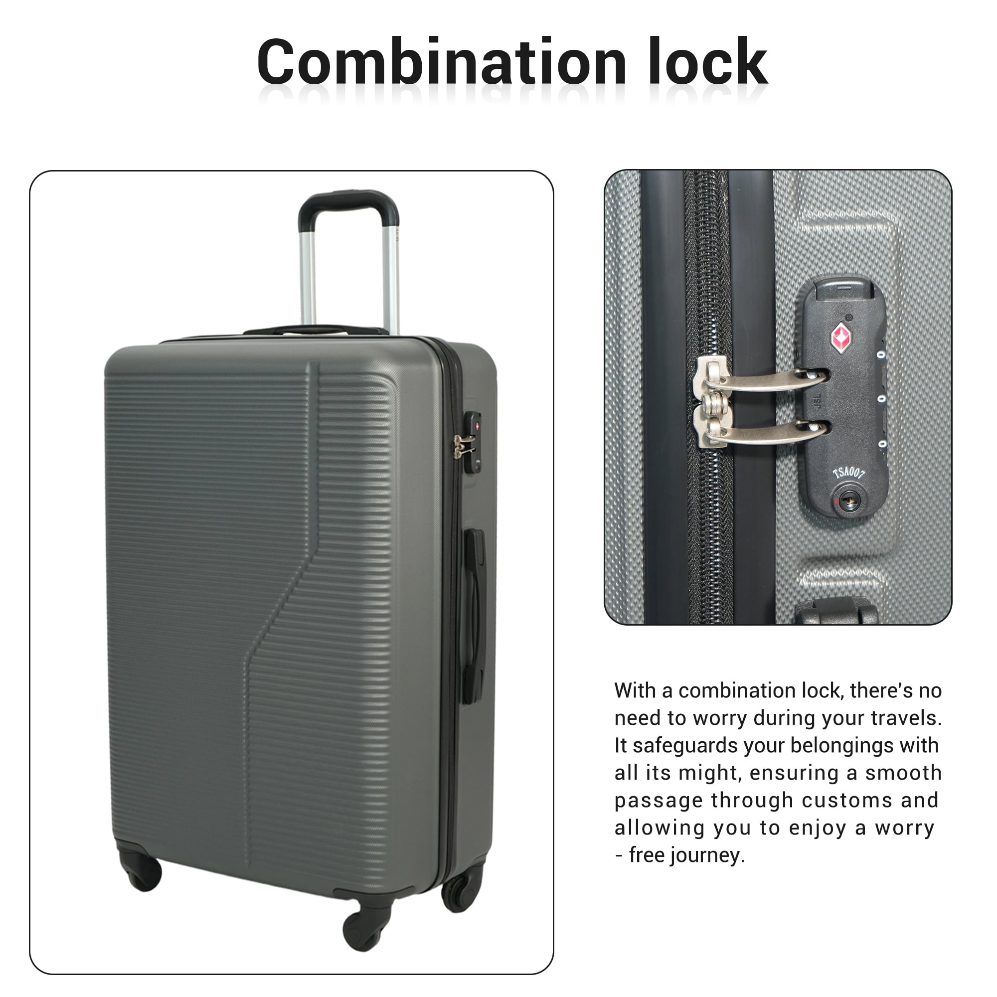 3 Piece Hardside Luggage Sets, Hardshell Suitcase Lightweight Durable Spinner Wheels.Gray