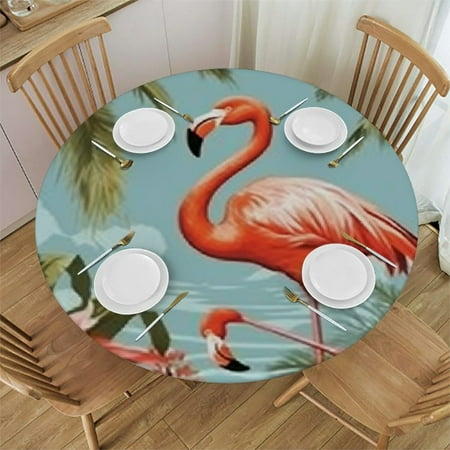 

BANET Tropical Plants Flamingos Tablecloth for Holiday Birthday Party Table Decor Waterproof Outdoor Table Cloth Round Tables for Dining Room Banquet Farmhouse Tablecloths 54 -58