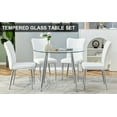 thumbnail image 3 of 5-Piece Round Modern Glass Metal Space-Saving Dining Table Set for 4 Table Chair Set with 4 White PU Leather Chairs Silver Metal Legs for Small Space Dining Room Kitchen,White, 3 of 11