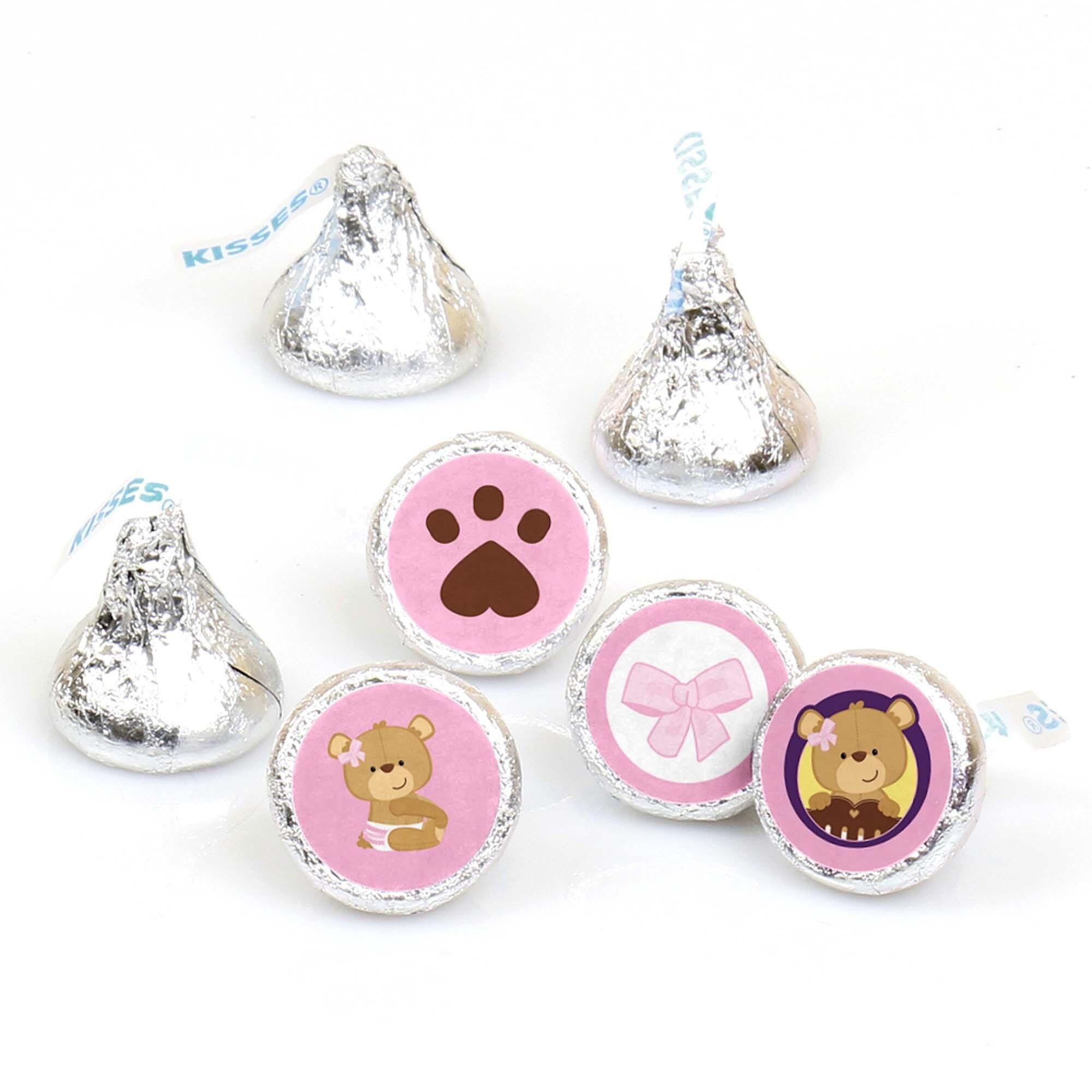 Big Dot of Happiness Baby Girl Teddy Bear - Baby Shower or Birthday Party Candy Sticker Favors - Labels Fit Hershey's Kisses 108 Ct