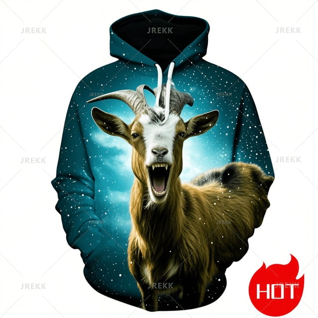 Sudadera con capucha y sudadera con estampado 3D de cabras que gritan, novedad, sudadera con capucha y gráfico de cabra enojada, ropa de calle divertida para niños