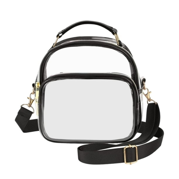Bolso bandolera transparente, mochila moderna, bolsillo frontal, organizador de PVC, correa desmontable Negro