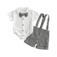 thumbnail image 3 of SHenli Boy 2Pcs Set Bow Tie Button Down Shirt Bodysuit Top Striped/Plaid Shorts Summer Outfit for 0-18M, 3 of 3