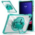 thumbnail image 2 of ELEHOLD Rugged Case For  Samsung Galaxy Tab A9+ 11Inch, Full Protection Transparent 360° Rotating Stand Cover, with Silicone Wrist Strap, Shoulder Strap,Lightgreen, 2 of 12
