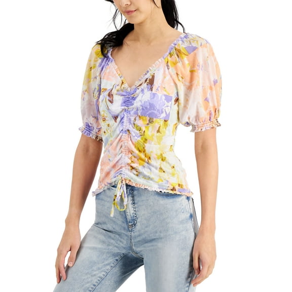 INC International Concepts Womens Ruched Front Mesh Top Ara Patch A S