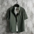 thumbnail image 5 of amkenre Mens T-Shirts Cotton Linen Short Sleeve Oversized Casual Tee with Pocket Button Down Tops Loose Fit Sizes M-5XL, 5 of 7