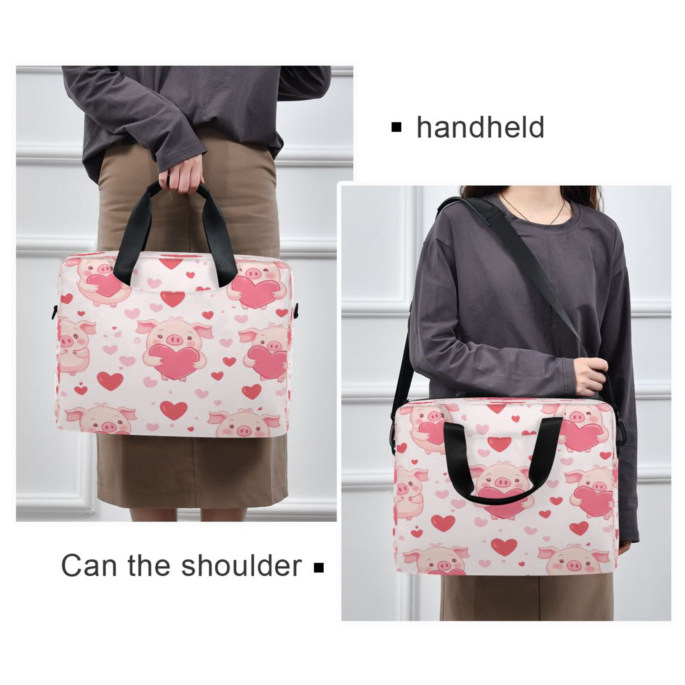 16" Laptop Tote Bag Laptop Sleeve Case Computer Briefcase for Work & Travel Pink Cute Pigs