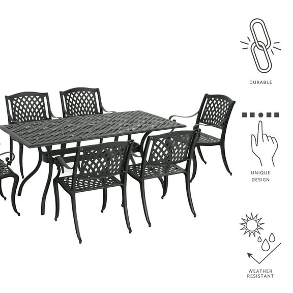 GDF Studio Bonneville Outdoor Cast Aluminum 7 Piece Dining Set, Antique Matte Black
