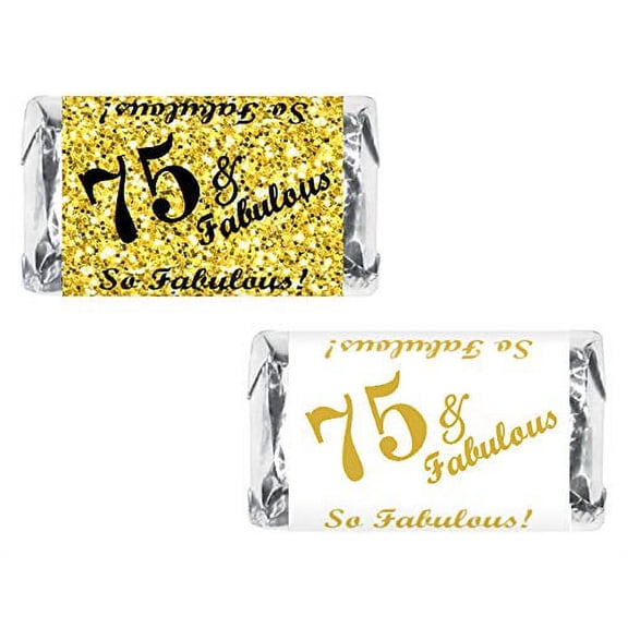 75 & Fabulous Miniatures Candy Bar Wrapper, (Set of 60) Mini Candy Bar Stickers Labels; Birthday Party Favor Décor. Candy Not Included.
